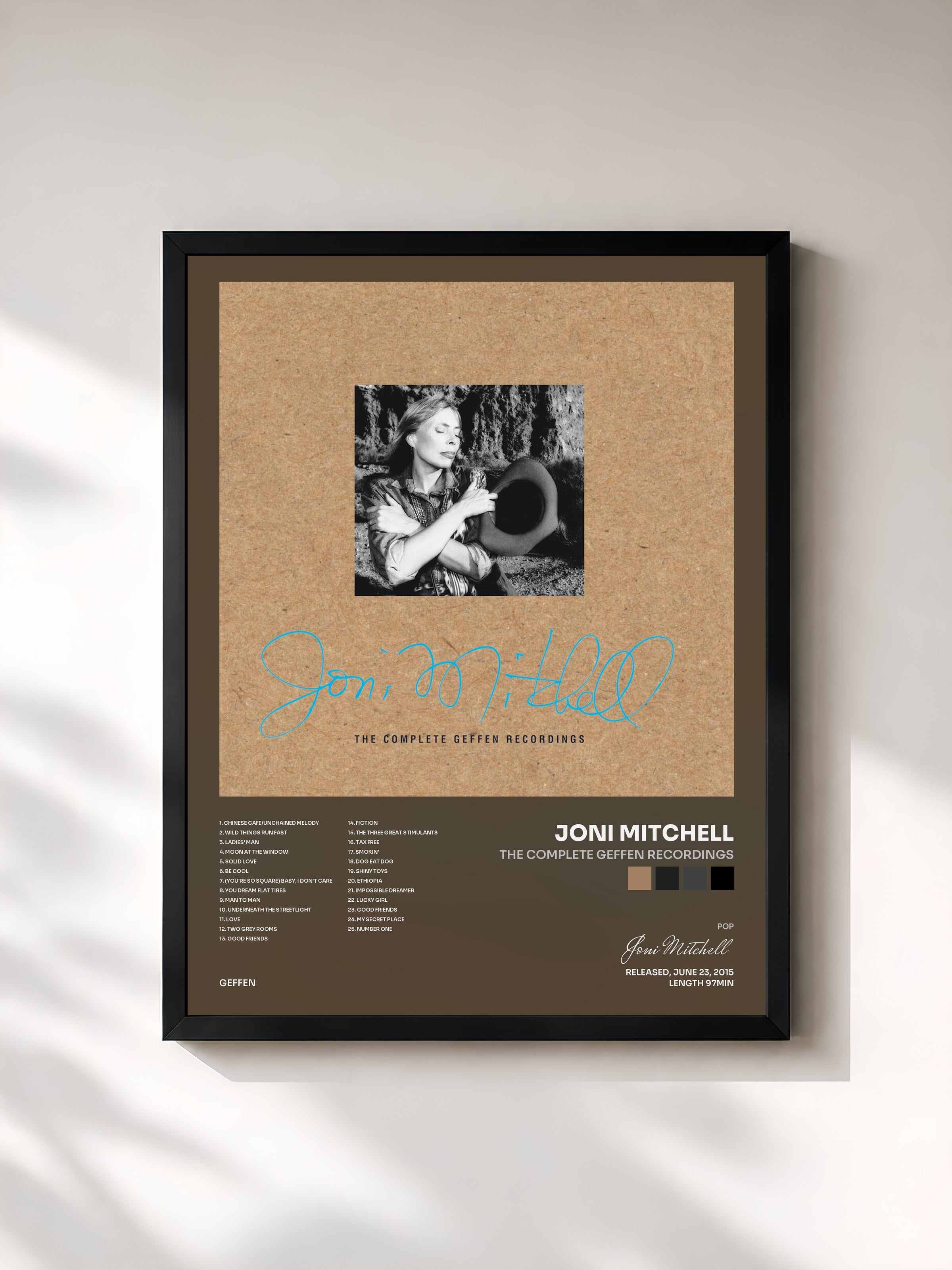 #noir Tableau de l'album The Complete Geffen Recordings de Joni Mitchell, cadre noir, imprimé et encadré en France