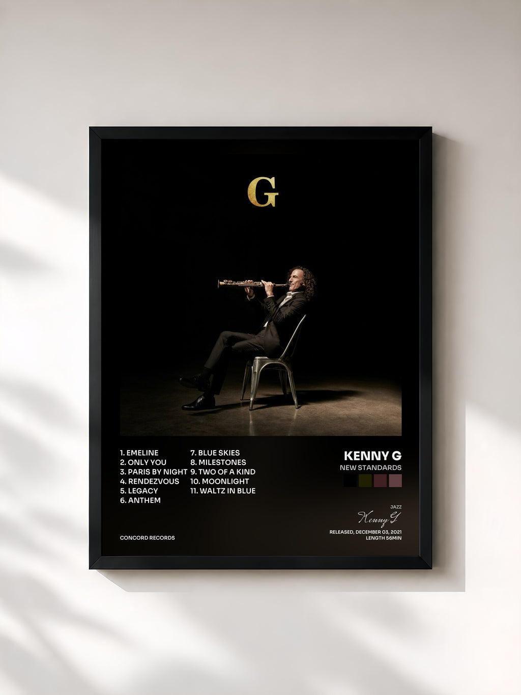 #noir Tableau de l'album New Standards de Kenny G, cadre noir, imprimé et encadré en France