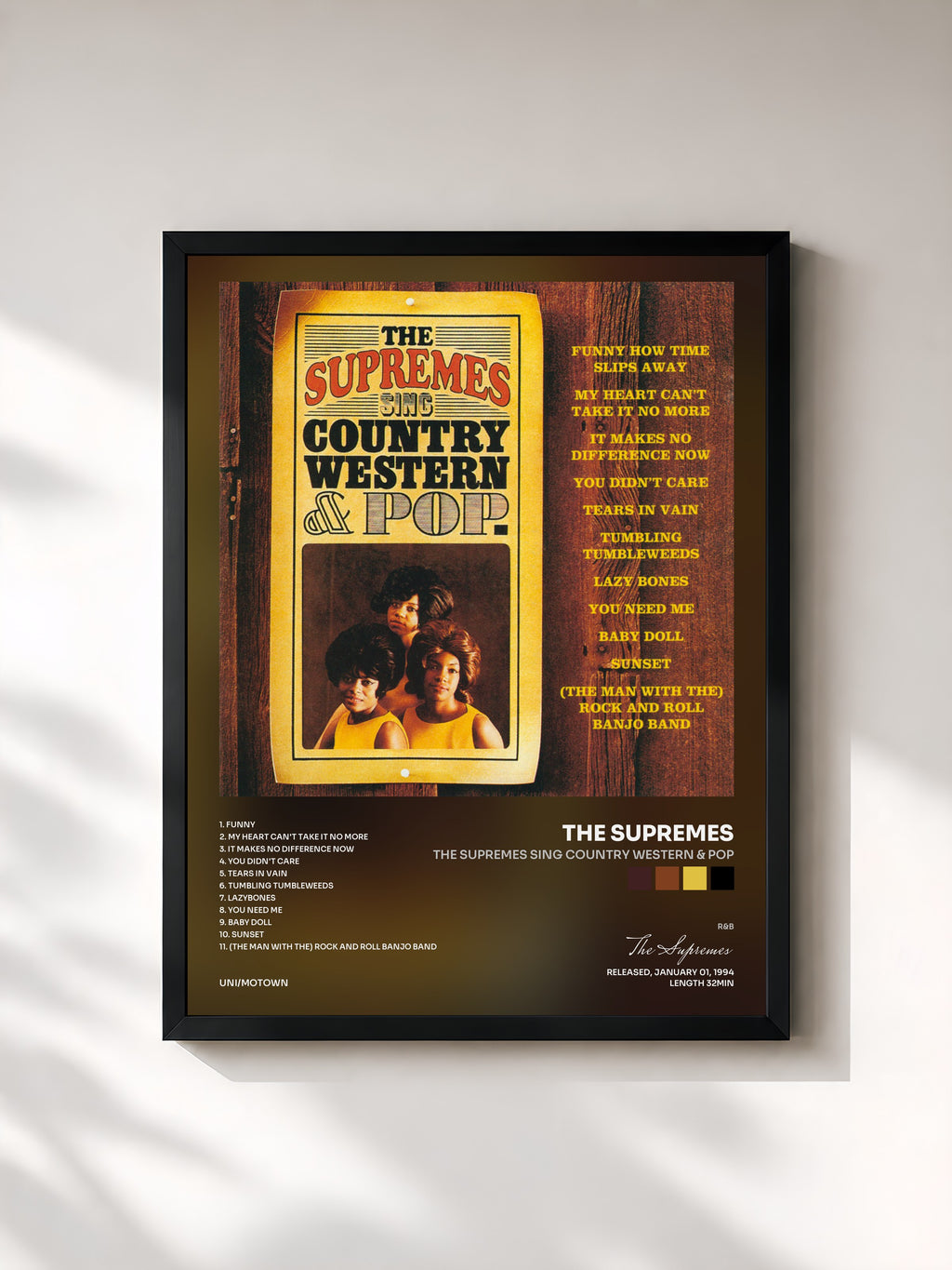 #noir Tableau de l'album The Supremes Sing Country Western & Pop de The Supremes, cadre noir, imprimé et encadré en France