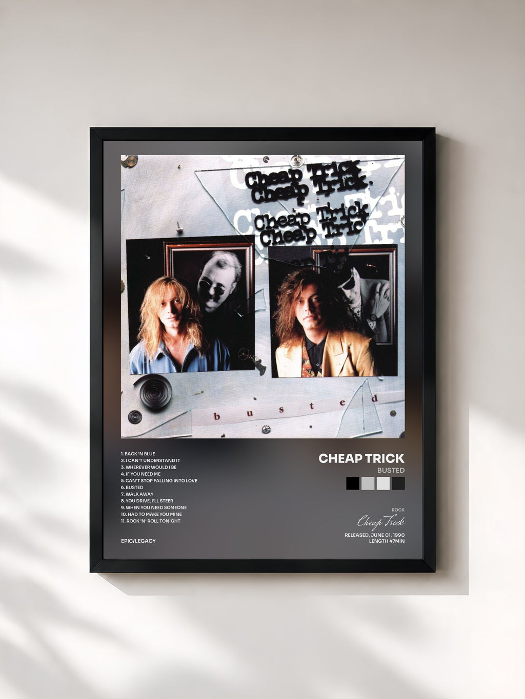 #noir Tableau de l'album Busted de Cheap Trick, cadre noir, imprimé et encadré en France