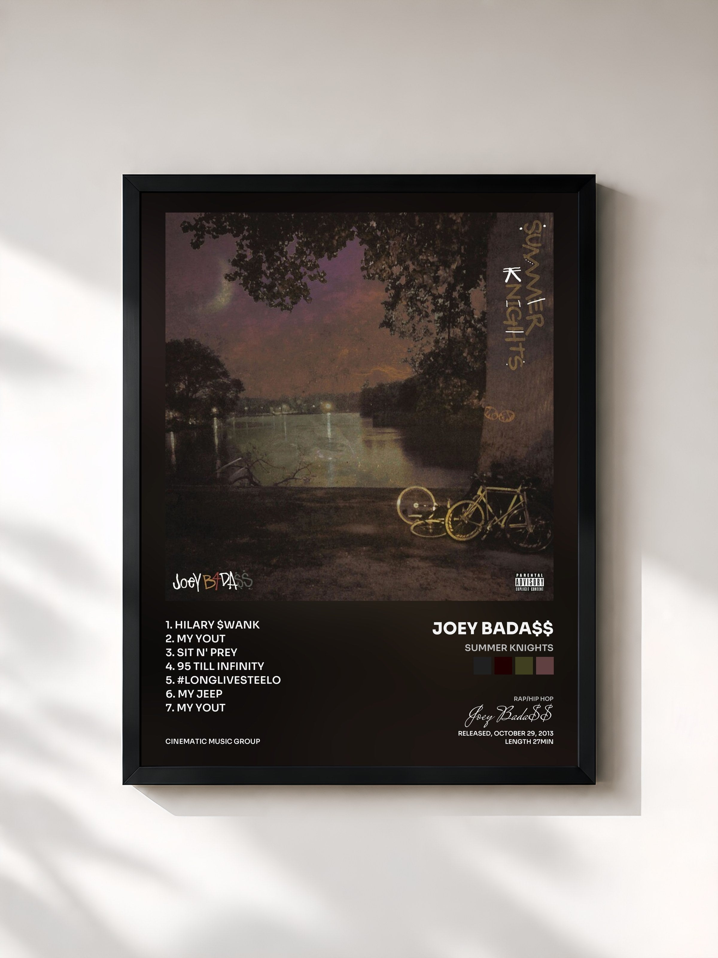 #noir Tableau de l'album Summer Knights de Joey Bada$$, cadre noir, imprimé et encadré en France