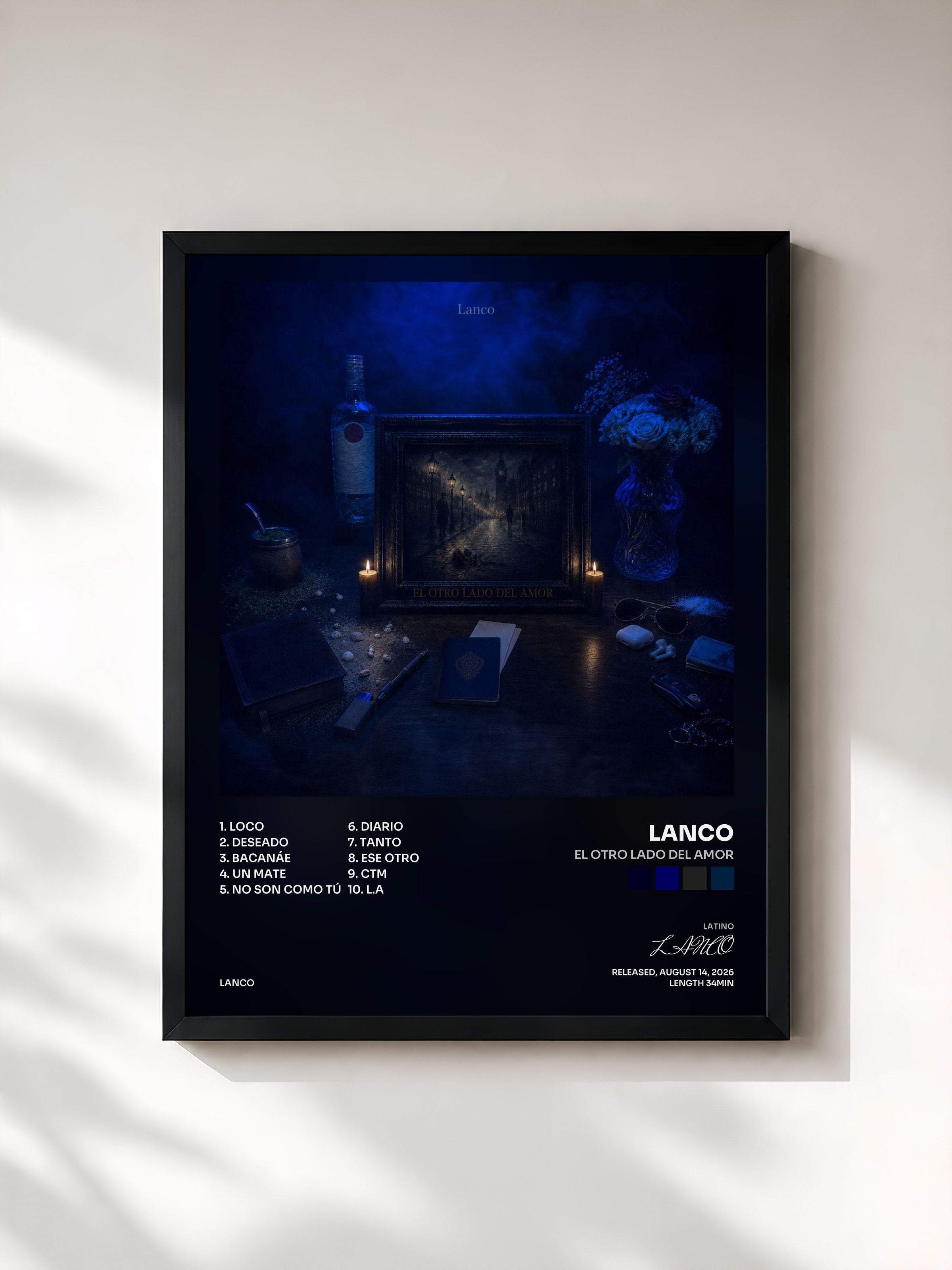#noir Tableau de l'album El Otro Lado Del Amor de LANCO, cadre noir, imprimé et encadré en France