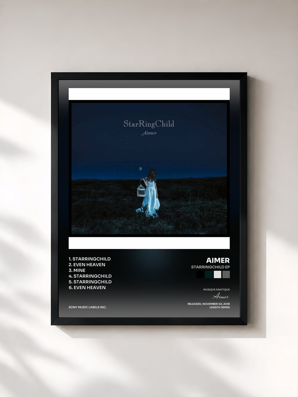 #noir Tableau de l'album StarRingChild EP de Aimer, cadre noir, imprimé et encadré en France