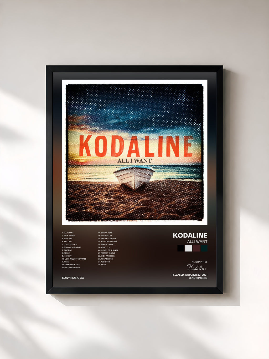 #noir Tableau de l'album All I Want de Kodaline, cadre noir, imprimé et encadré en France