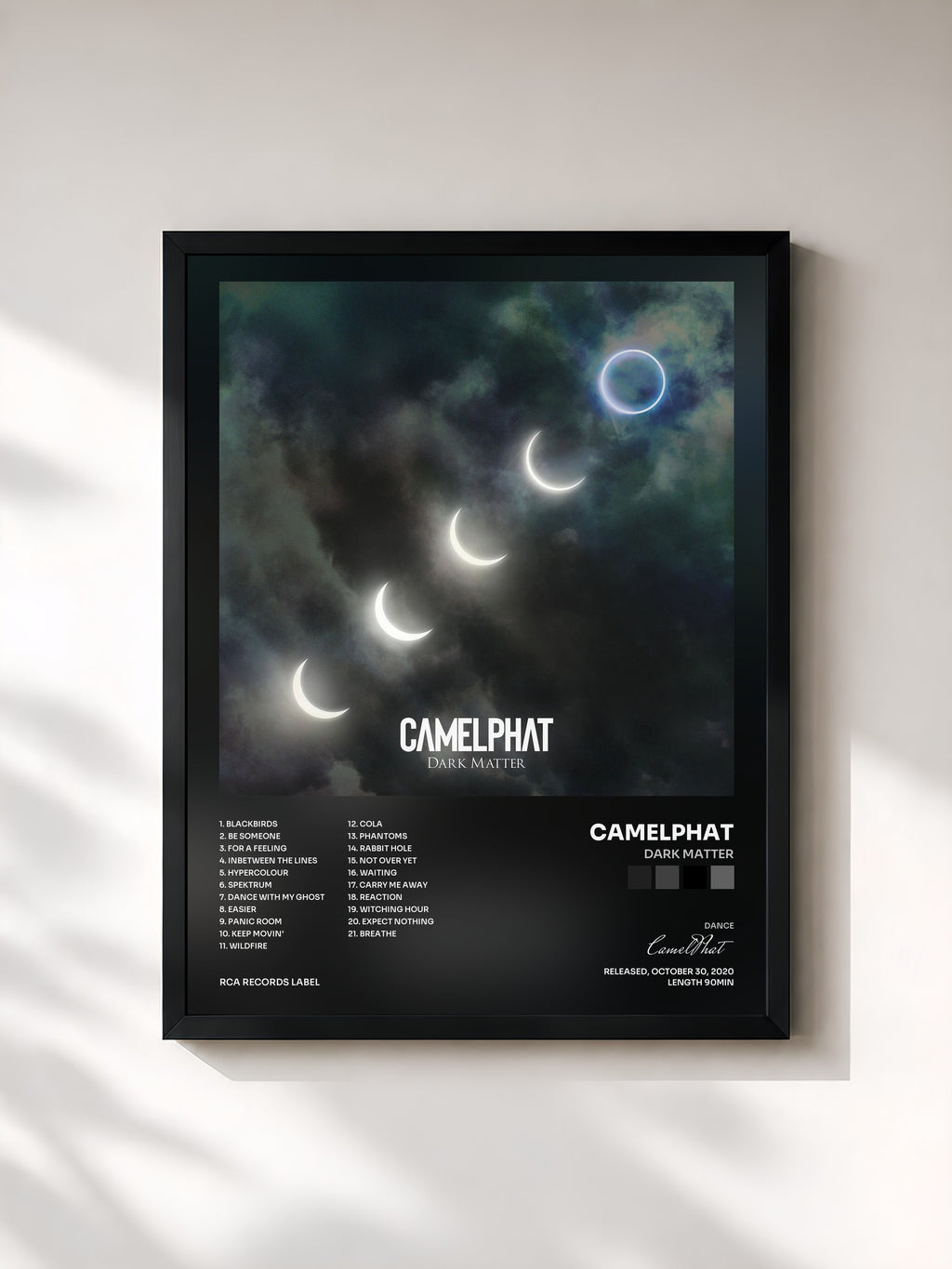#noir Tableau de l'album Dark Matter de CamelPhat, cadre noir, imprimé et encadré en France