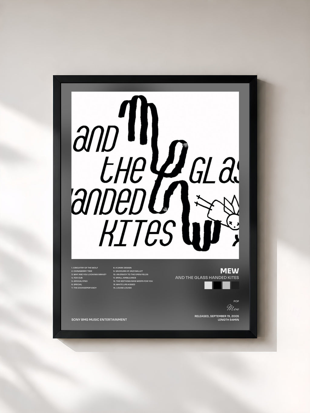 #noir Tableau de l'album And The Glass Handed Kites de Mew, cadre noir, imprimé et encadré en France