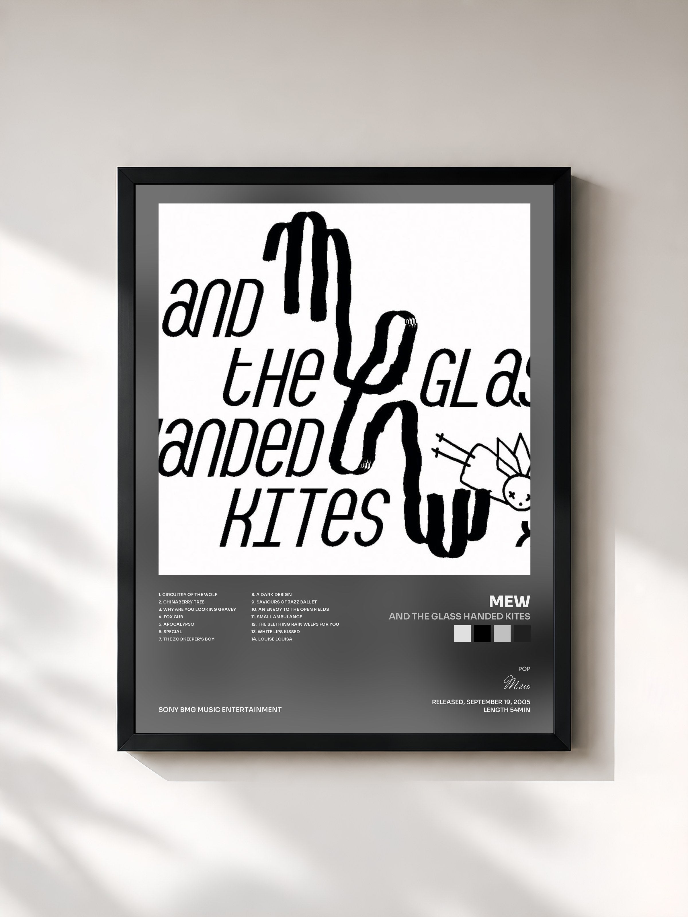 #noir Tableau de l'album And The Glass Handed Kites de Mew, cadre noir, imprimé et encadré en France