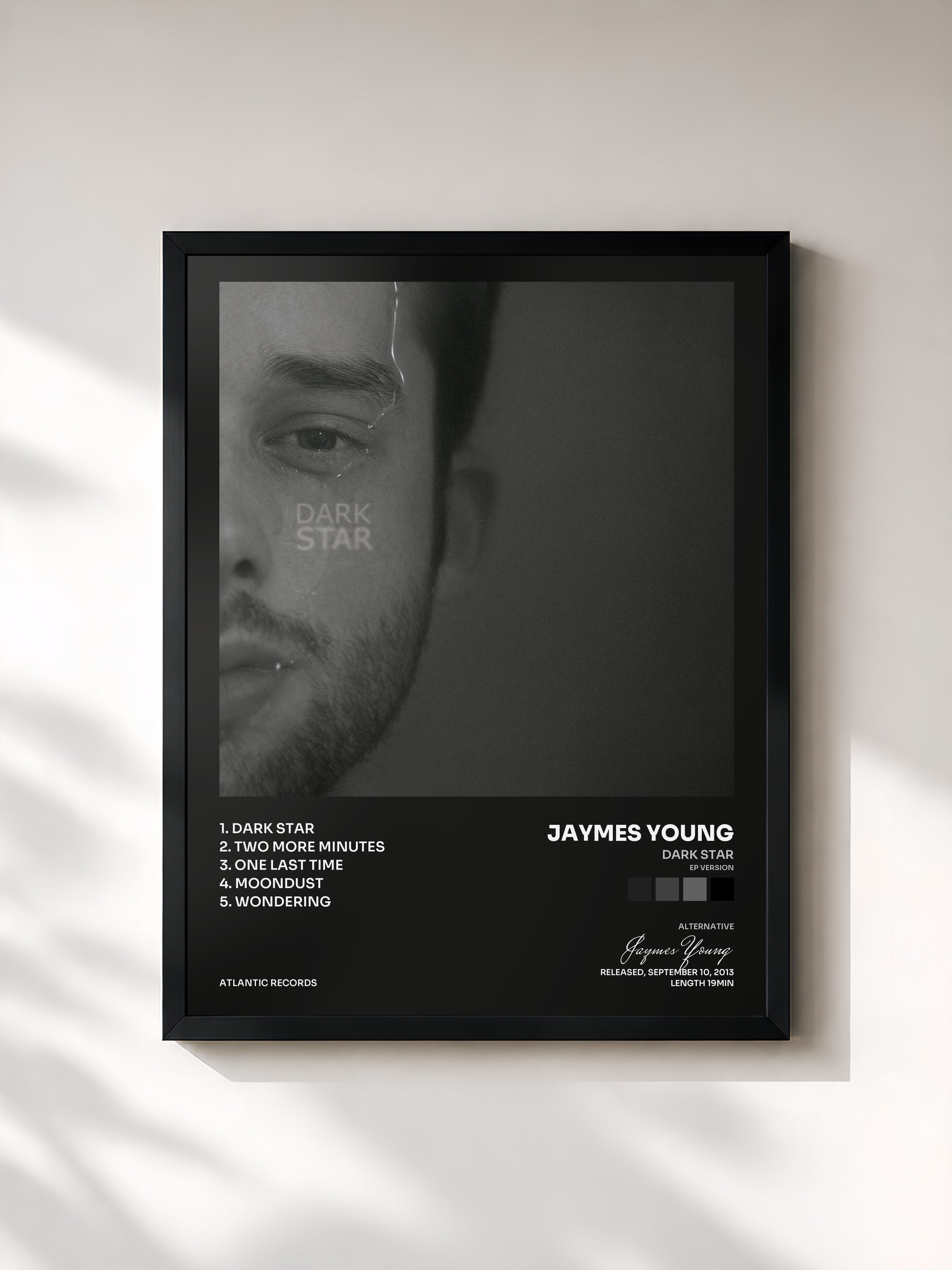 #noir Tableau de l'album Dark Star (EP Version) de Jaymes Young, cadre noir, imprimé et encadré en France