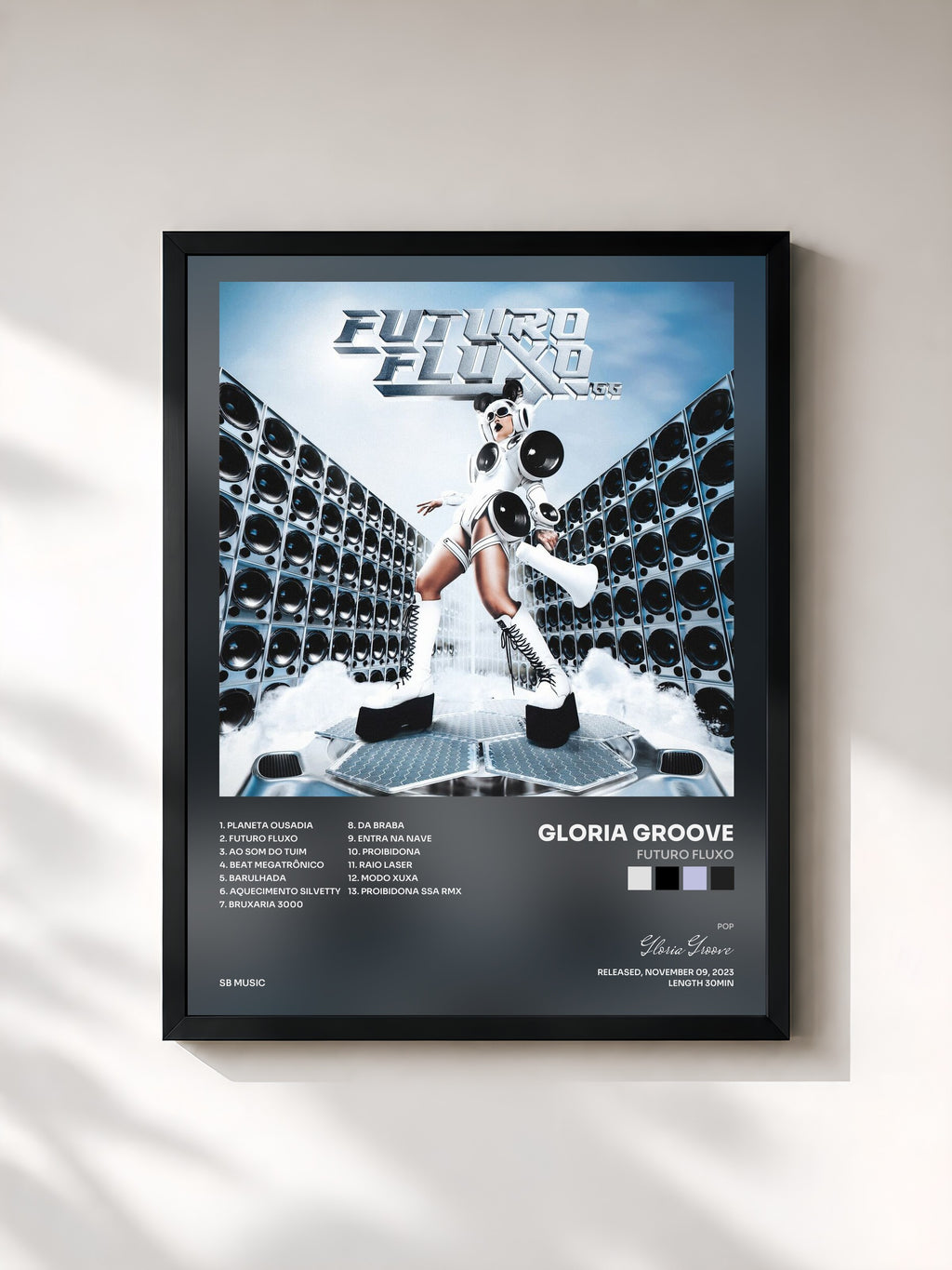 #noir Tableau de l'album FUTURO FLUXO de Gloria Groove, cadre noir, imprimé et encadré en France