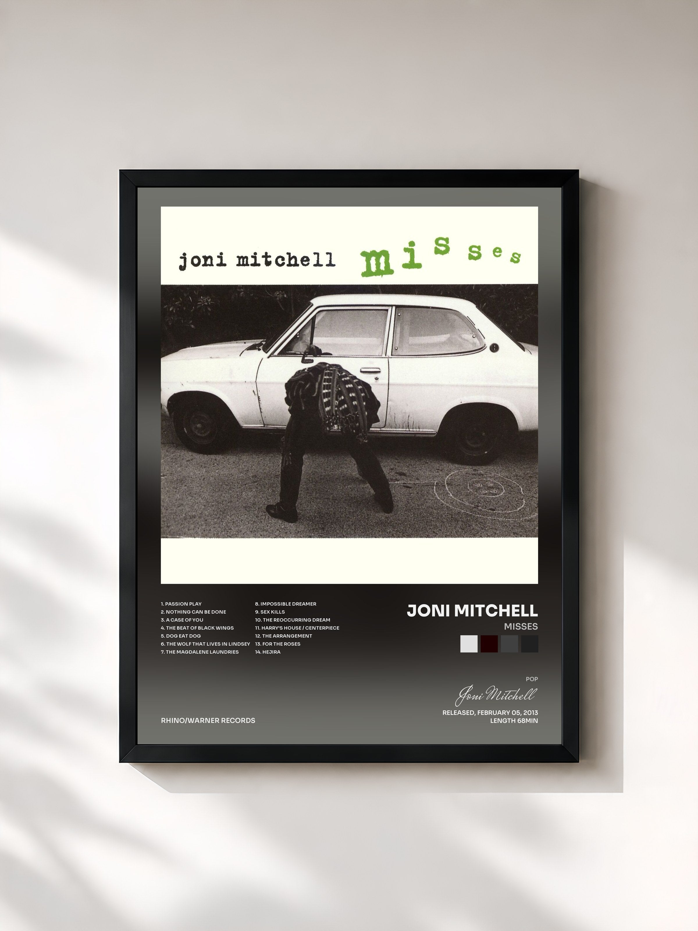 #noir Tableau de l'album Misses de Joni Mitchell, cadre noir, imprimé et encadré en France
