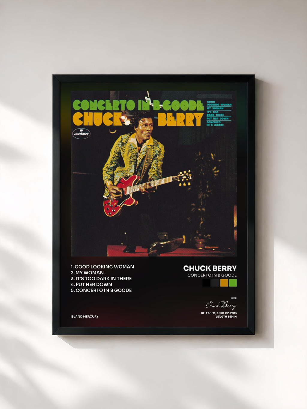 #noir Tableau de l'album Concerto In B Goode de Chuck Berry, cadre noir, imprimé et encadré en France