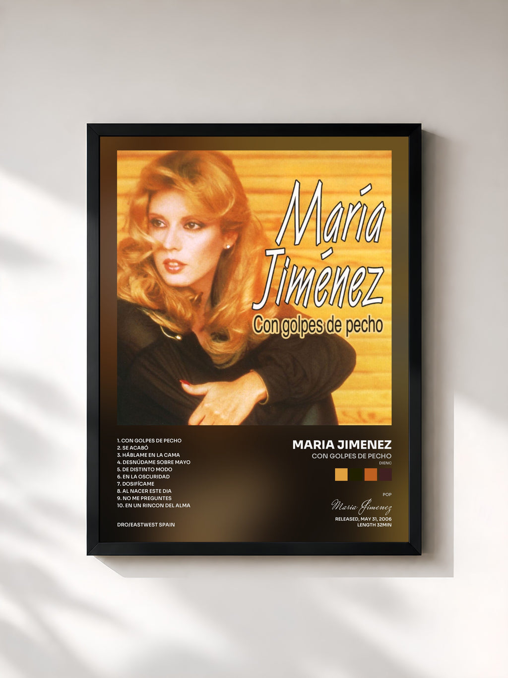 #noir Tableau de l'album Con golpes de pecho (Dienc) de Maria Jimenez, cadre noir, imprimé et encadré en France