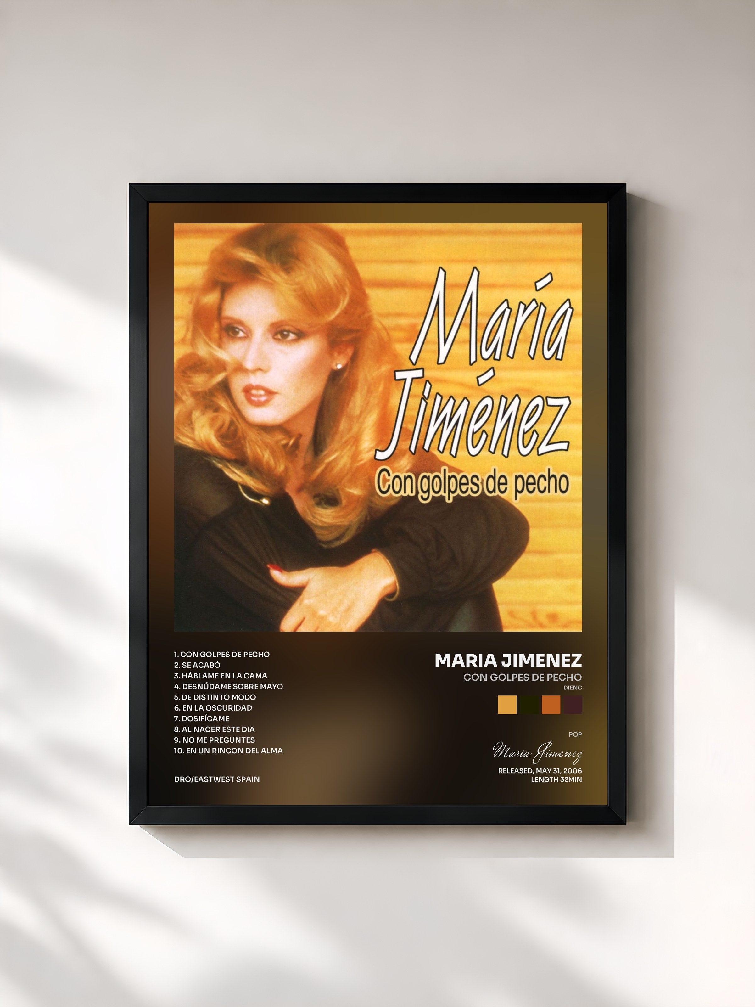 #noir Tableau de l'album Con golpes de pecho (Dienc) de Maria Jimenez, cadre noir, imprimé et encadré en France