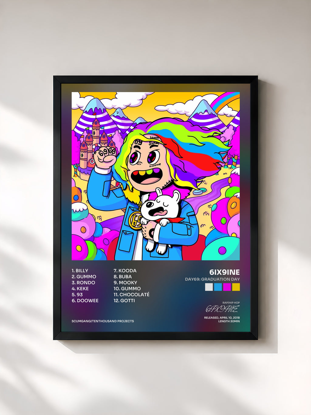 #noir Tableau de l'album Day69: Graduation Day de 6IX9INE, cadre noir, imprimé et encadré en France