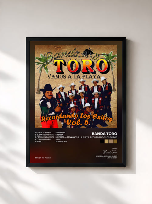 #noir Tableau de l'album Vamos a la Playa, Recordando los Exitos de Banda Toro, cadre noir, imprimé et encadré en France