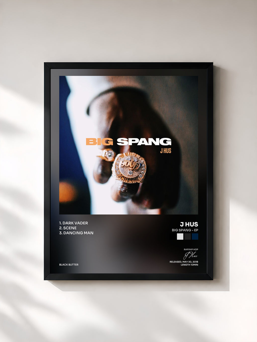 #noir Tableau de l'album Big Spang - EP de J Hus, cadre noir, imprimé et encadré en France