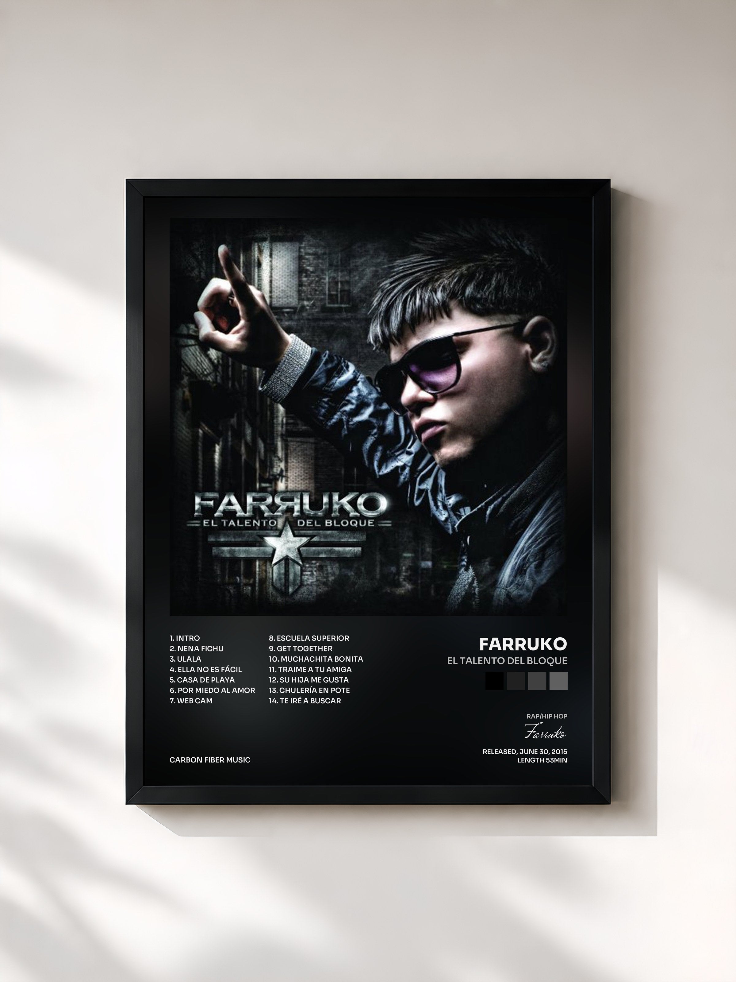 #noir Tableau de l'album El Talento del Bloque de Farruko, cadre noir, imprimé et encadré en France