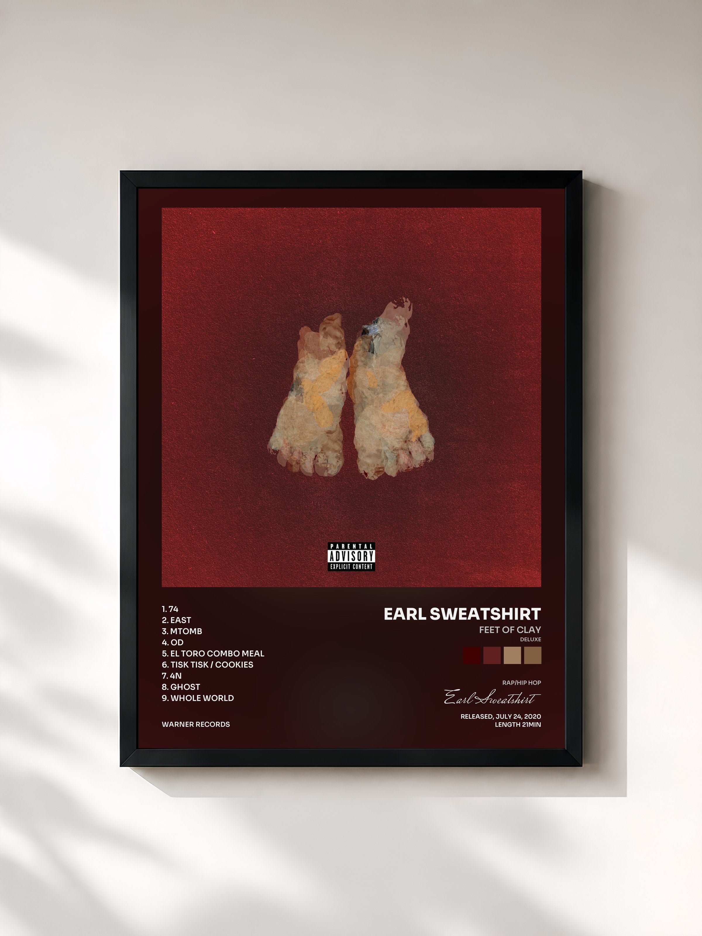 #noir Tableau de l'album FEET OF CLAY (Deluxe) de Earl Sweatshirt, cadre noir, imprimé et encadré en France