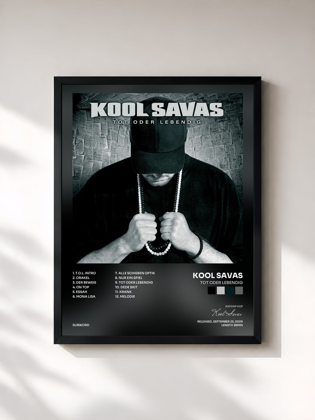 #noir Tableau de l'album Tot oder lebendig de Kool Savas, cadre noir, imprimé et encadré en France