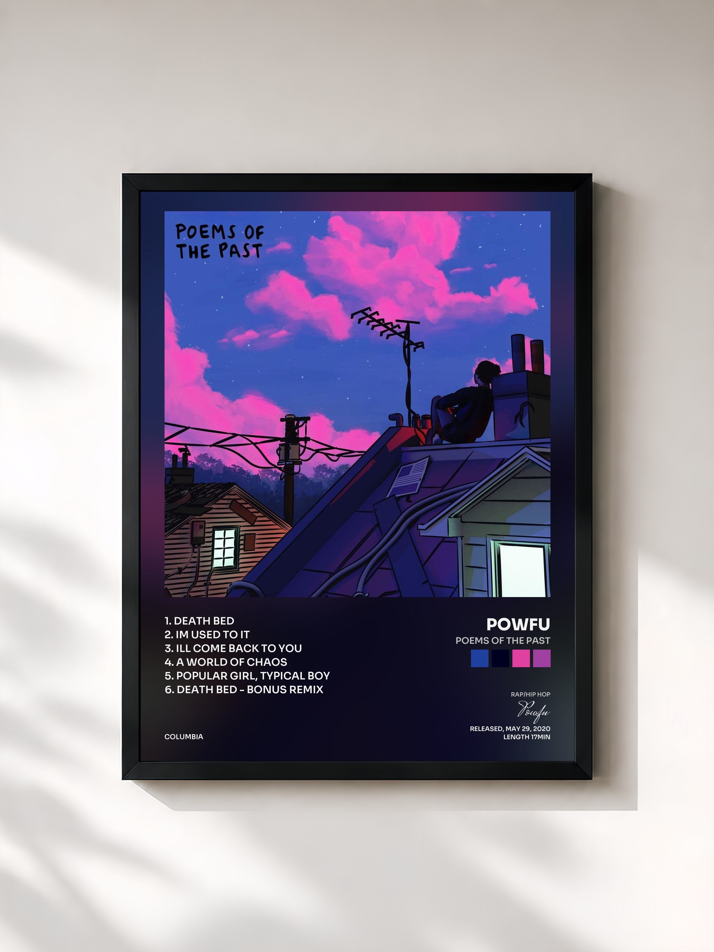 #noir Tableau de l'album poems of the past de Powfu, cadre noir, imprimé et encadré en France