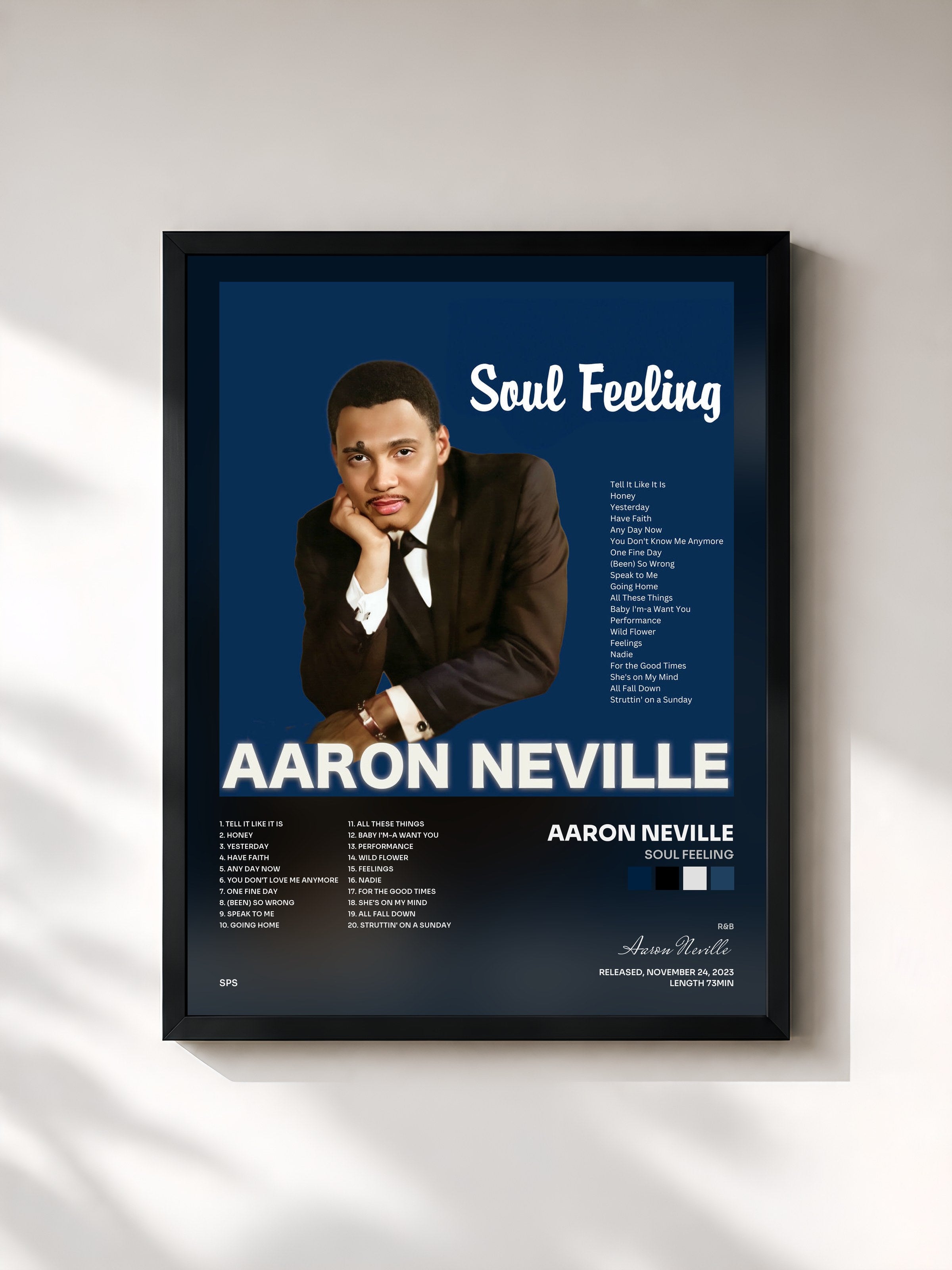 #noir Tableau de l'album Soul Feeling de Aaron Neville, cadre noir, imprimé et encadré en France