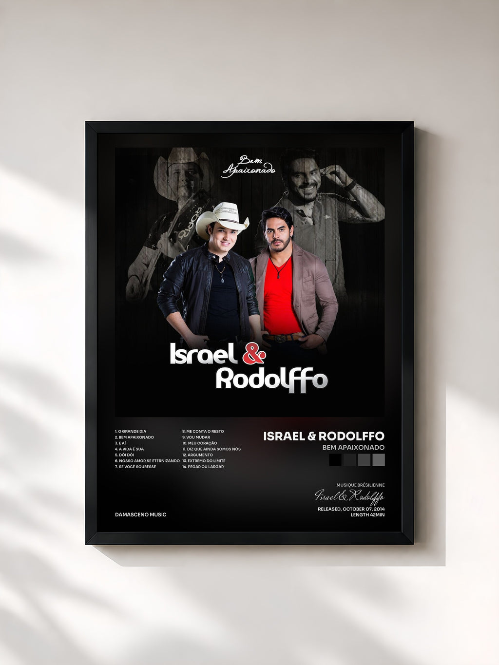 #noir Tableau de l'album Bem Apaixonado de Israel & Rodolffo, cadre noir, imprimé et encadré en France