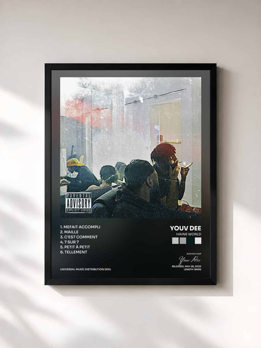 #noir Tableau de l'album Haine World de Youv Dee, cadre noir, imprimé et encadré en France