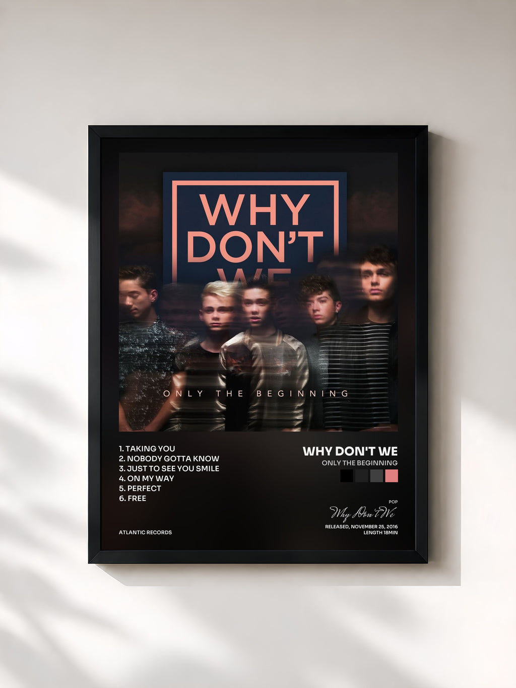 #noir Tableau de l'album Only The Beginning de Why Don't We, cadre noir, imprimé et encadré en France