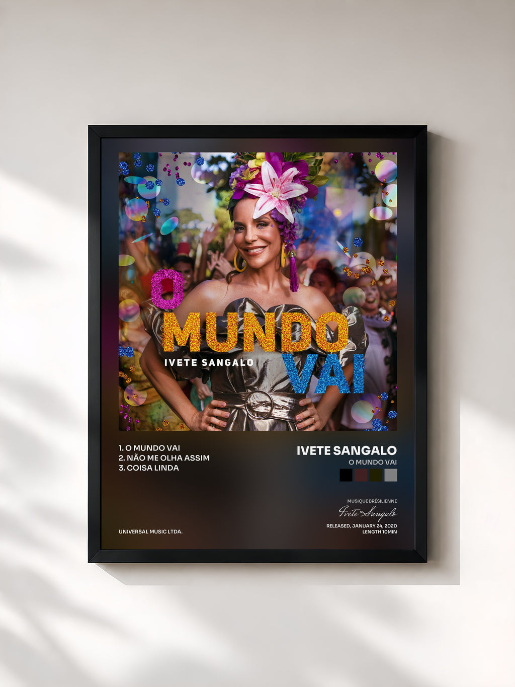 #noir Tableau de l'album O Mundo Vai de Ivete Sangalo, cadre noir, imprimé et encadré en France