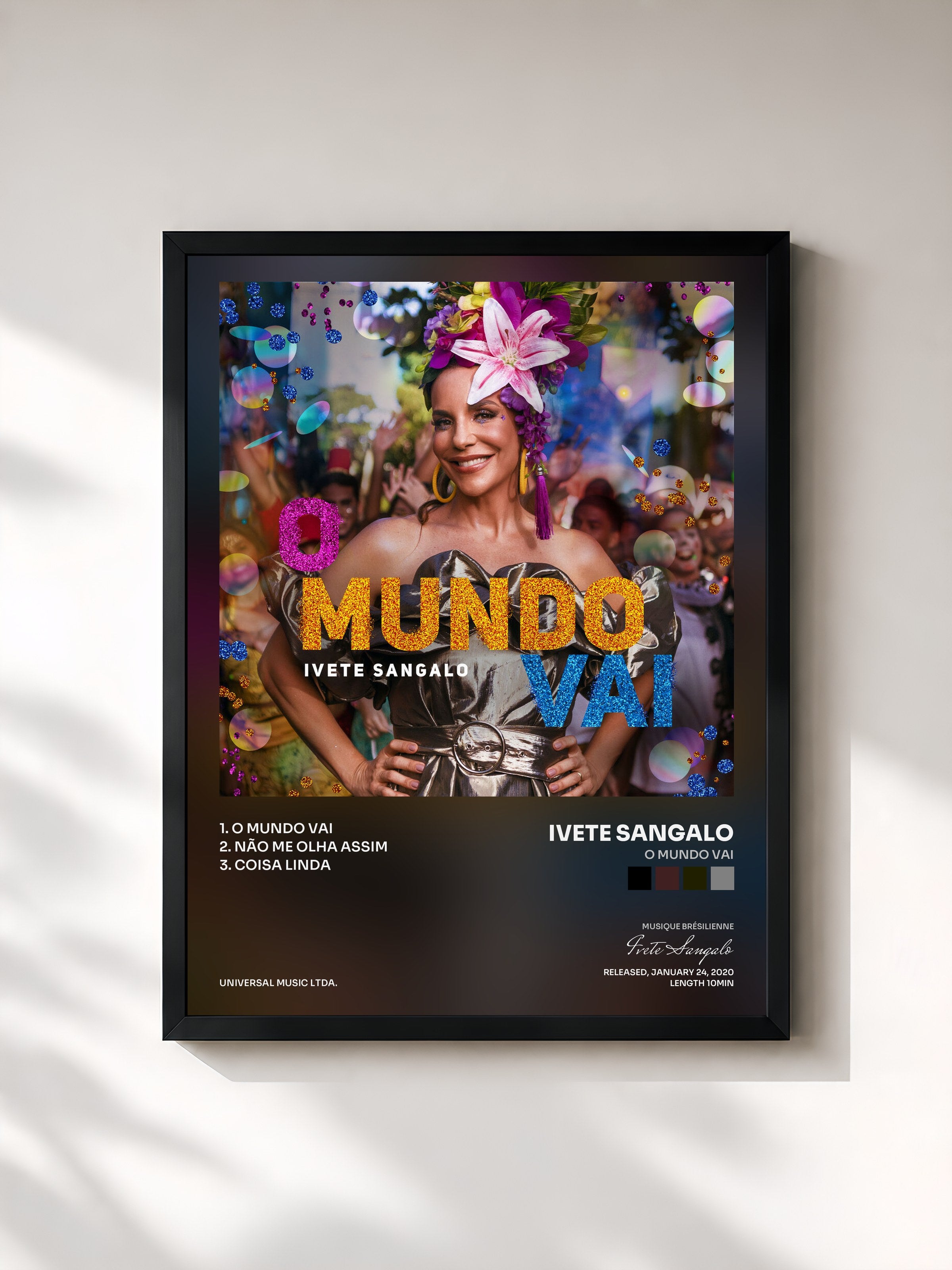 #noir Tableau de l'album O Mundo Vai de Ivete Sangalo, cadre noir, imprimé et encadré en France