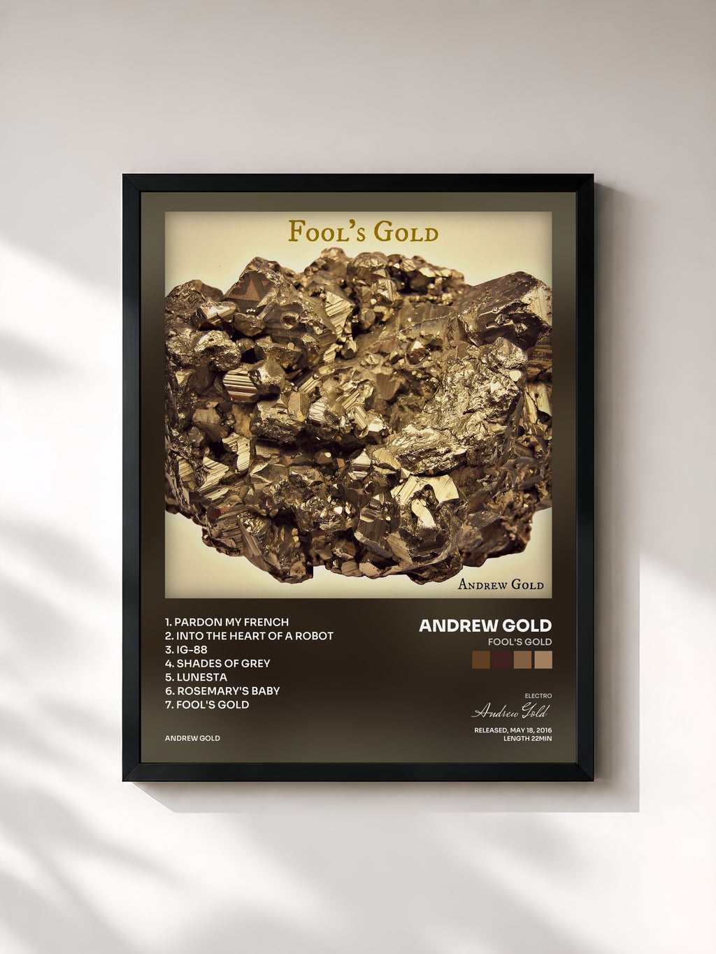 #noir Tableau de l'album Fool's Gold de Andrew Gold, cadre noir, imprimé et encadré en France