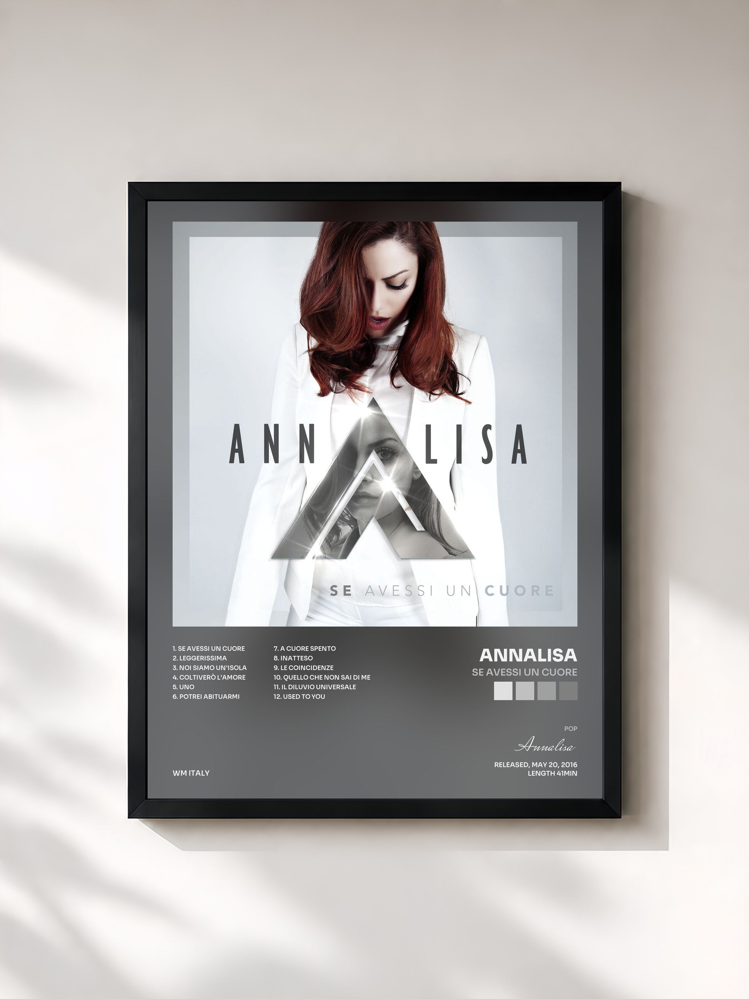 #noir Tableau de l'album Se avessi un cuore de Annalisa, cadre noir, imprimé et encadré en France