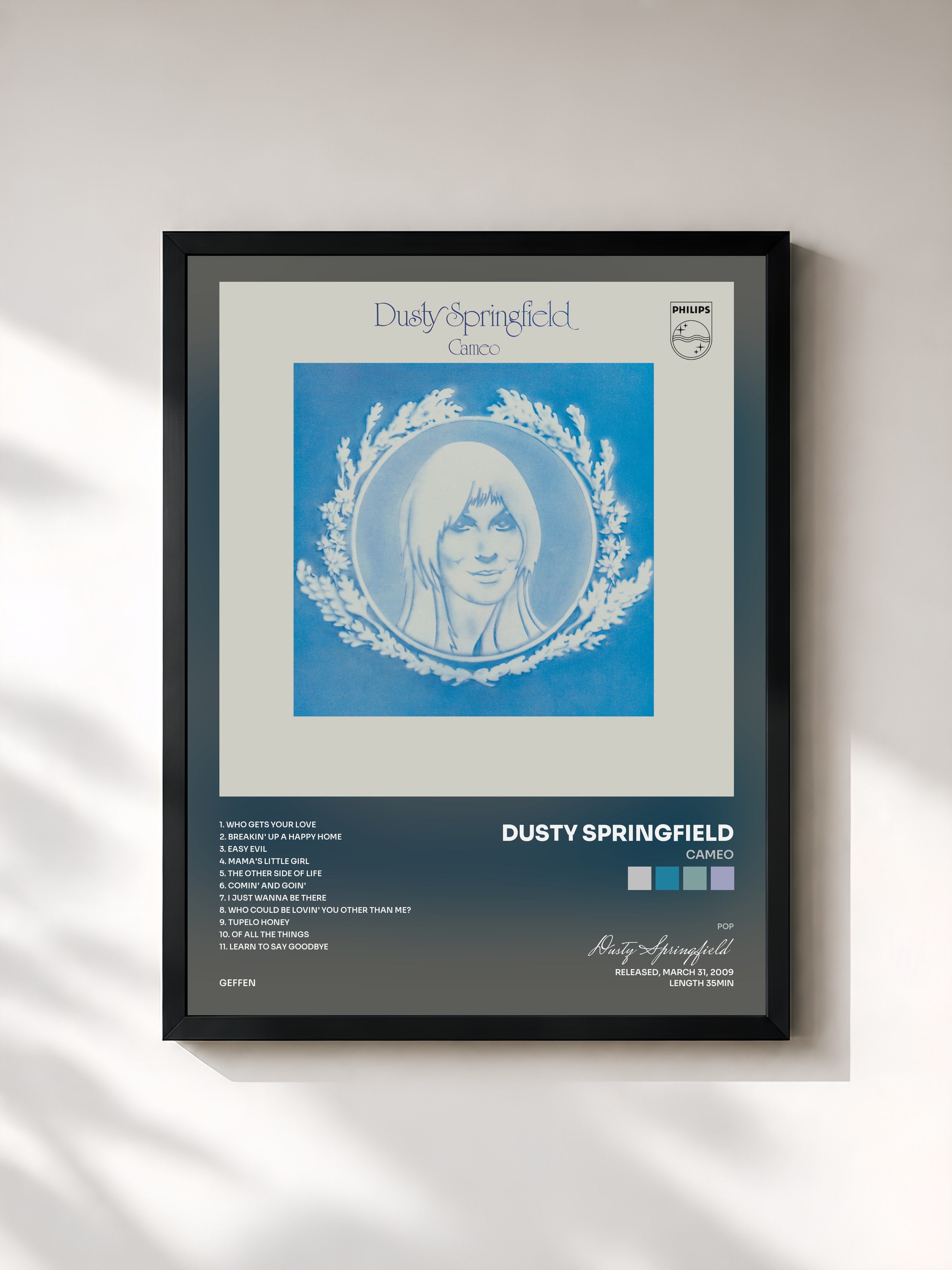 #noir Tableau de l'album Cameo de Dusty Springfield, cadre noir, imprimé et encadré en France