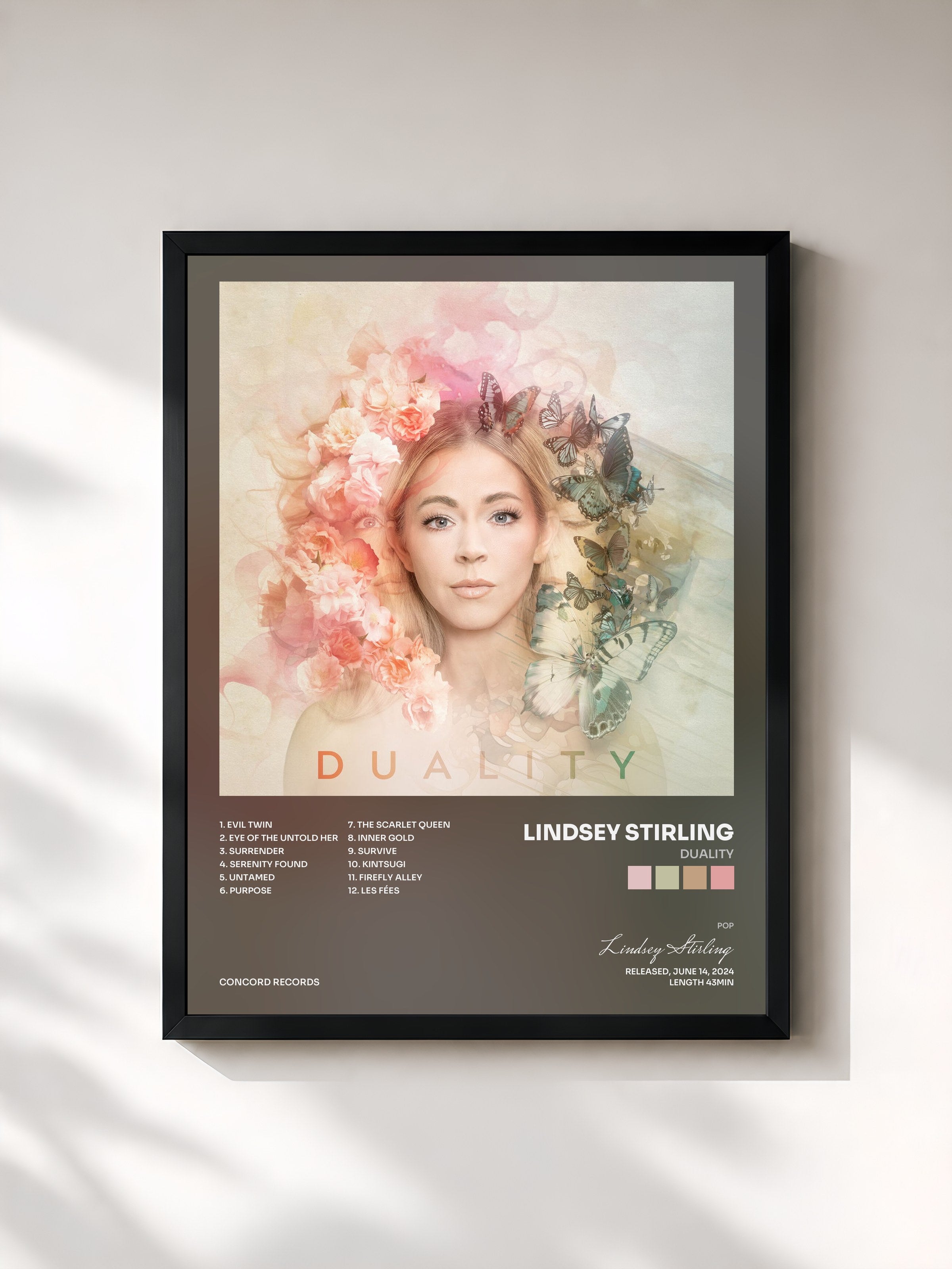 #noir Tableau de l'album Duality de Lindsey Stirling, cadre noir, imprimé et encadré en France