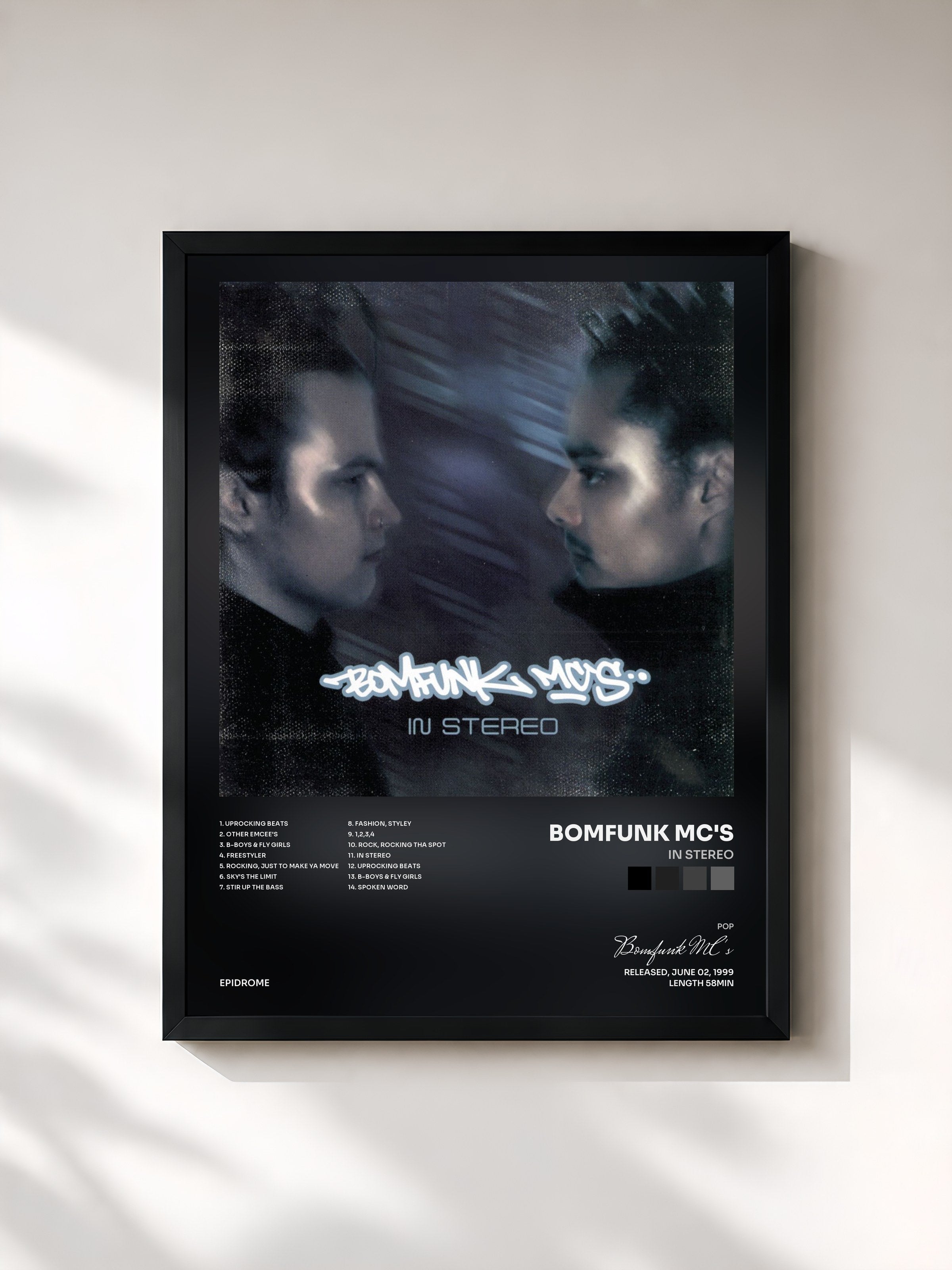 #noir Tableau de l'album In Stereo de Bomfunk MC's, cadre noir, imprimé et encadré en France