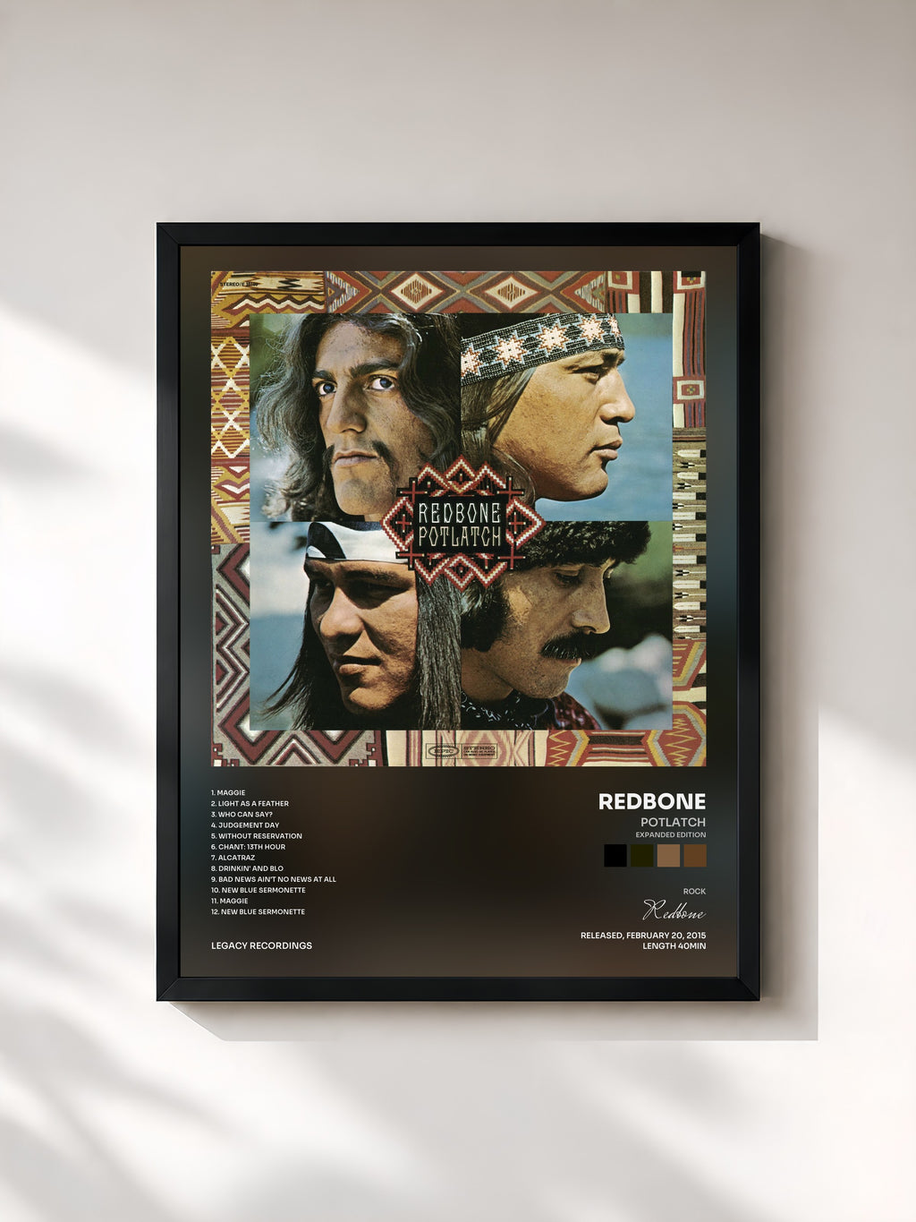 #noir Tableau de l'album Potlatch (Expanded Edition) de Redbone, cadre noir, imprimé et encadré en France
