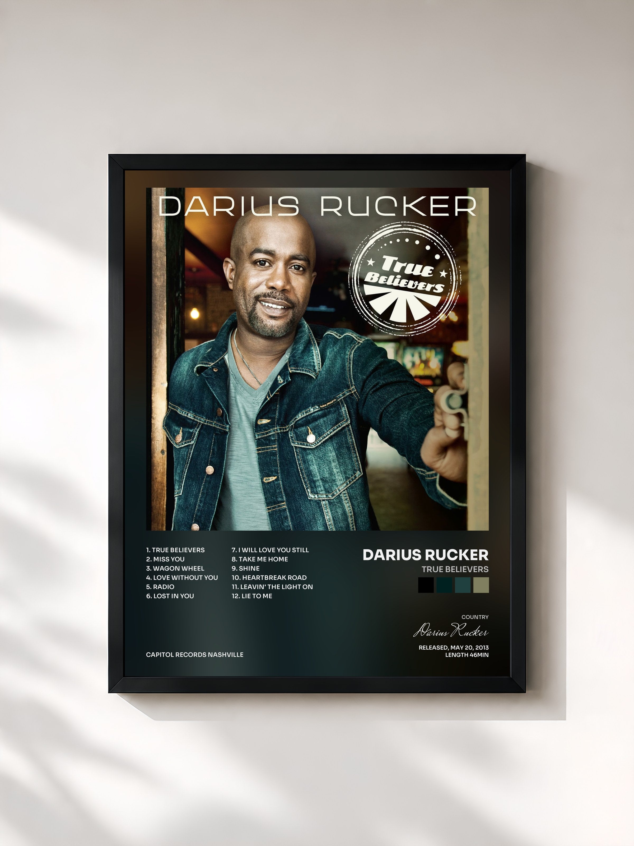 #noir Tableau de l'album True Believers de Darius Rucker, cadre noir, imprimé et encadré en France