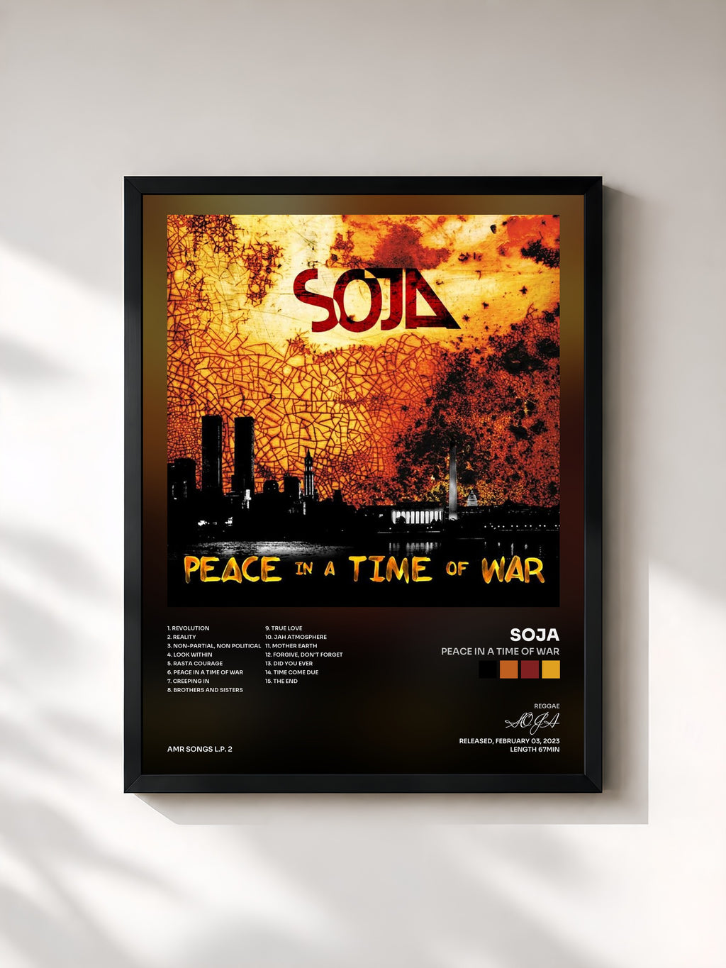 #noir Peace in a Time of War di SOJA in stampa incorniciata, cornice nera, stampata e incorniciata in Francia