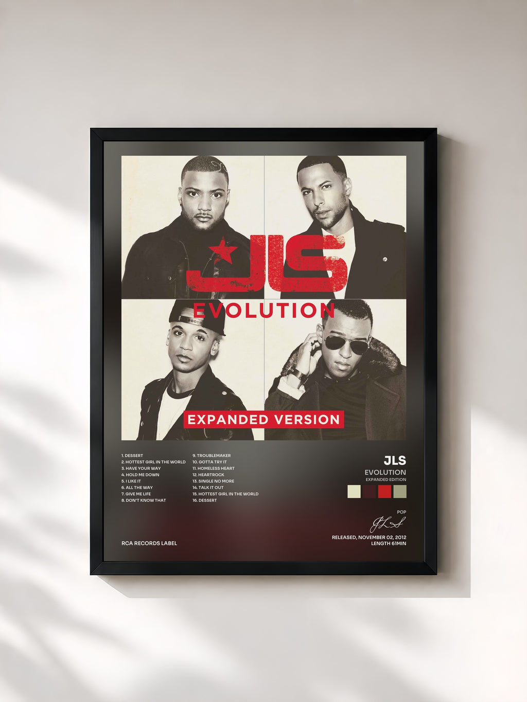 #noir Tableau de l'album Evolution (Expanded Edition) de JLS, cadre noir, imprimé et encadré en France