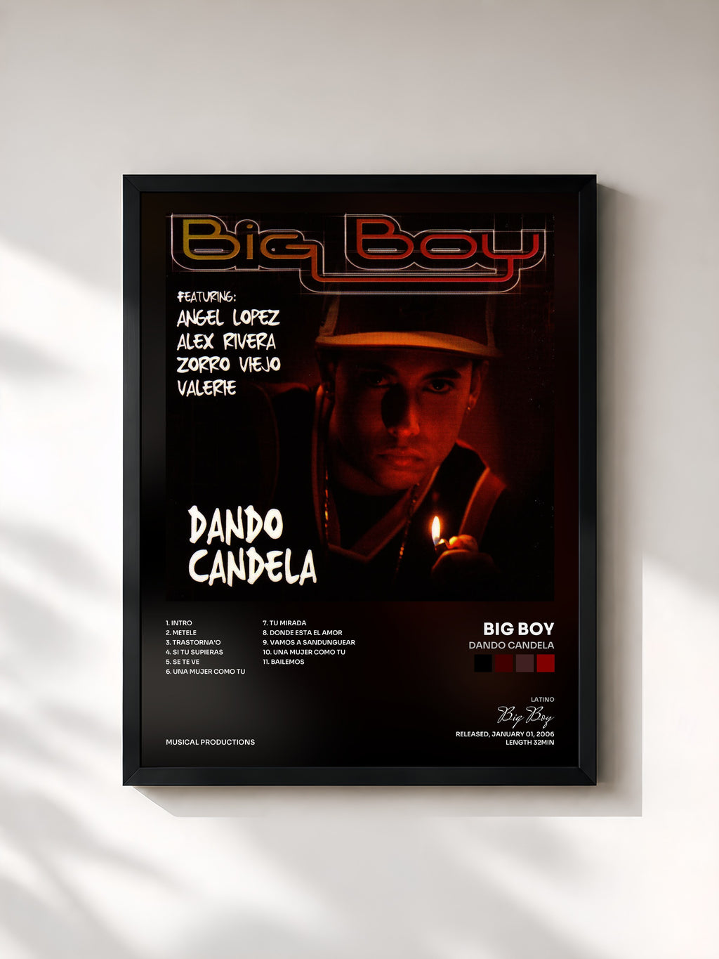#noir Tableau de l'album Dando Candela de Big Boy, cadre noir, imprimé et encadré en France
