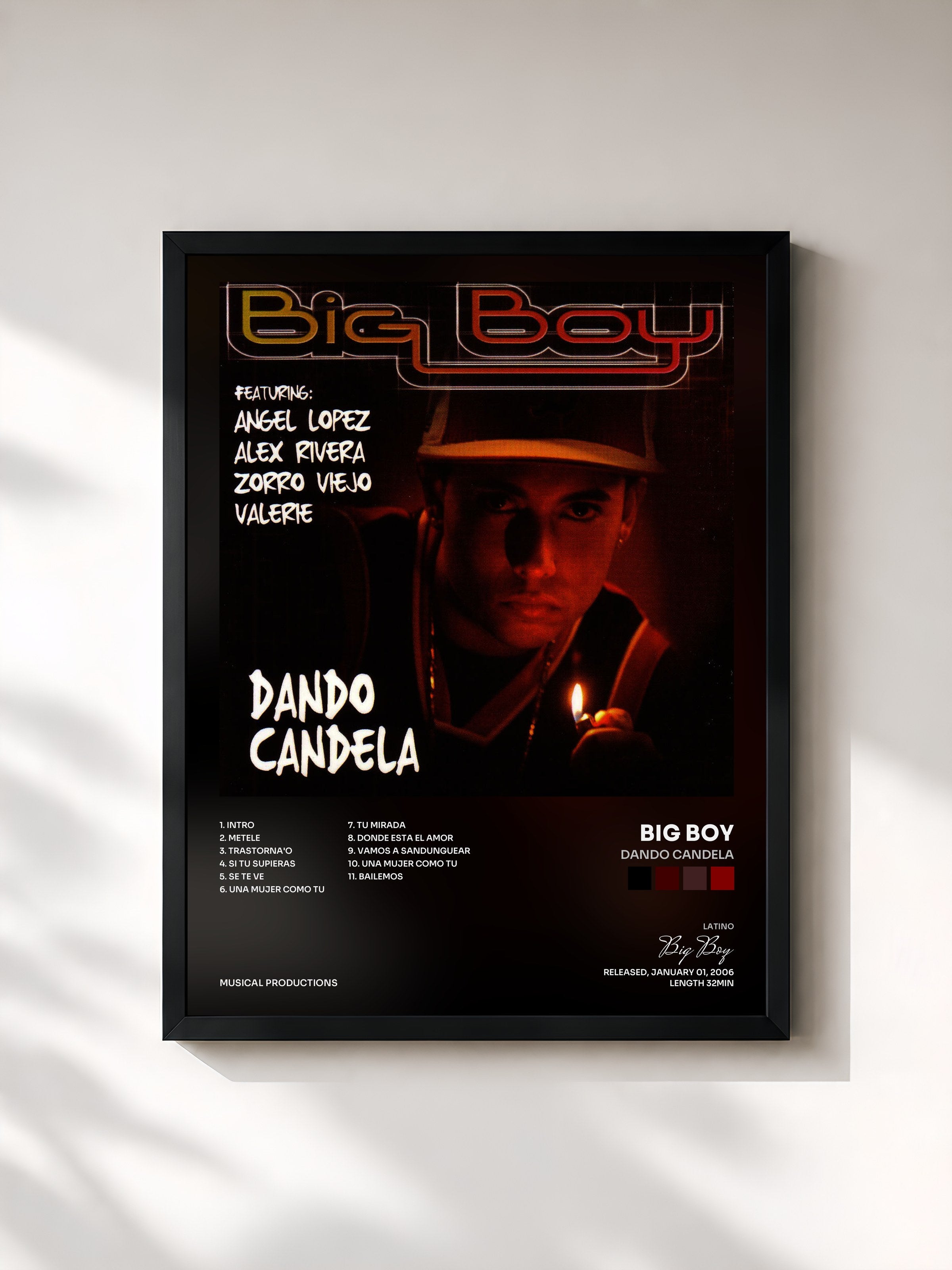 #noir Tableau de l'album Dando Candela de Big Boy, cadre noir, imprimé et encadré en France