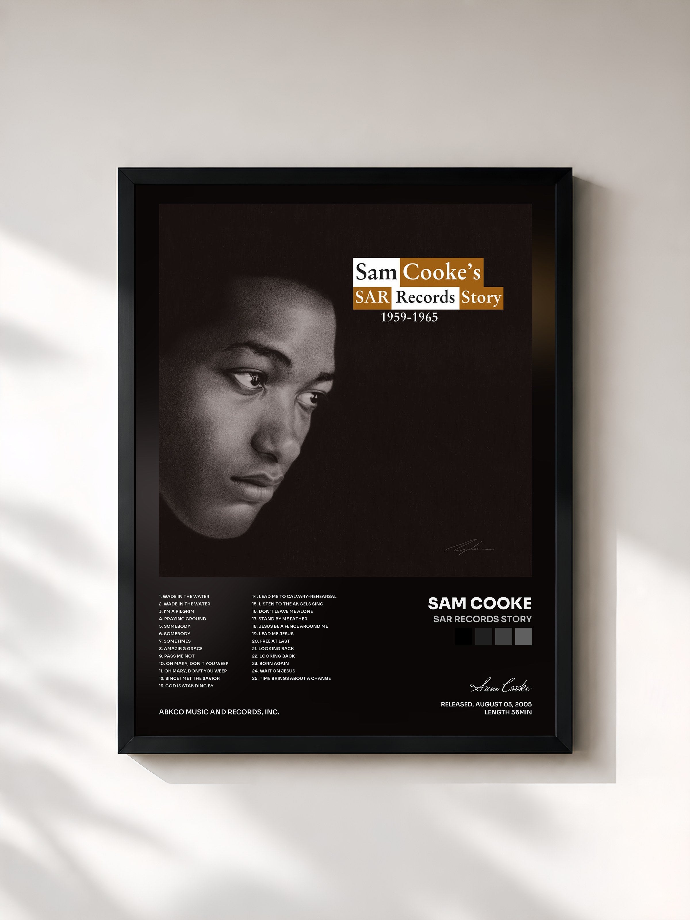 #noir Tableau de l'album SAR Records Story de Sam Cooke, cadre noir, imprimé et encadré en France