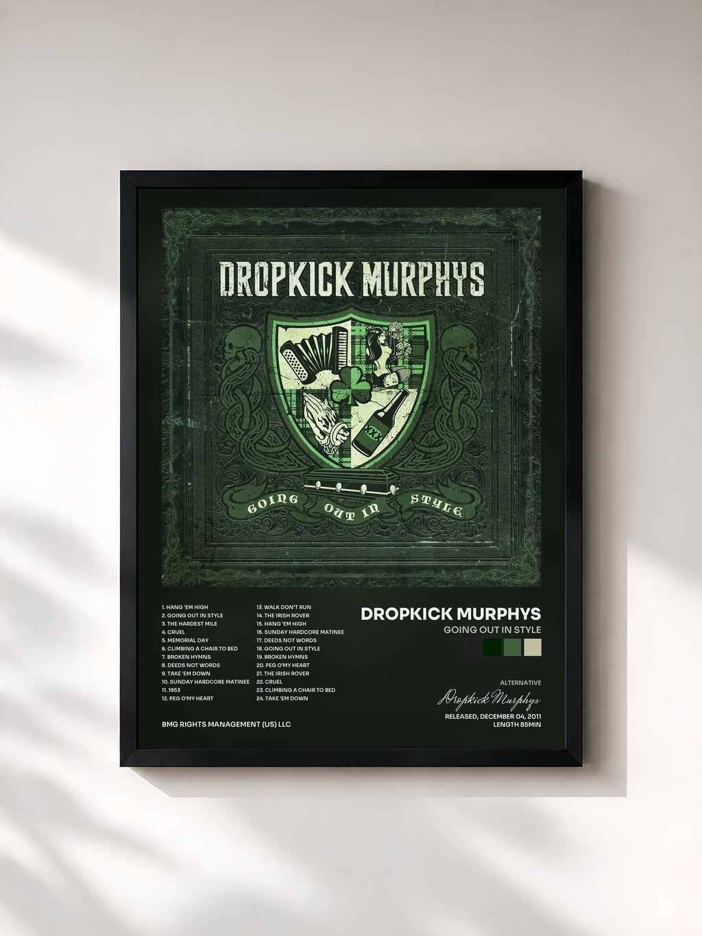 #noir Tableau de l'album Going Out In Style de Dropkick Murphys, cadre noir, imprimé et encadré en France