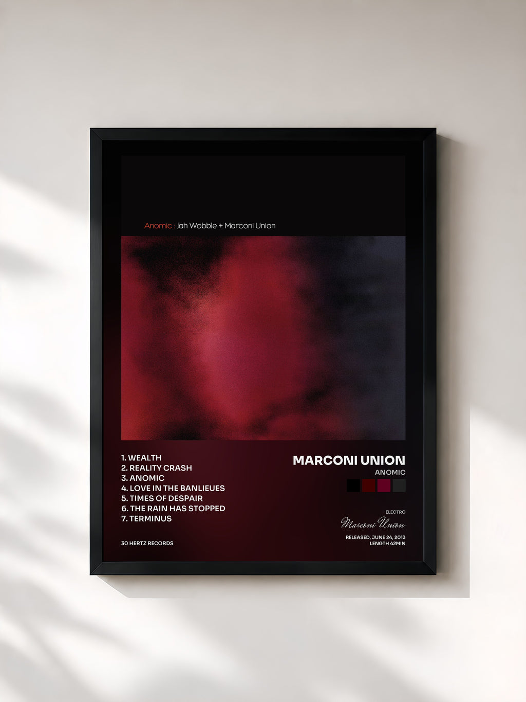 #noir Tableau de l'album Anomic de Marconi Union, cadre noir, imprimé et encadré en France