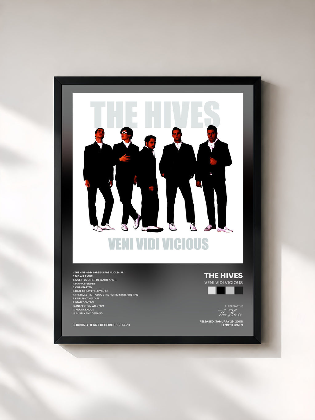 #noir Tableau de l'album Veni Vidi Vicious de The Hives, cadre noir, imprimé et encadré en France