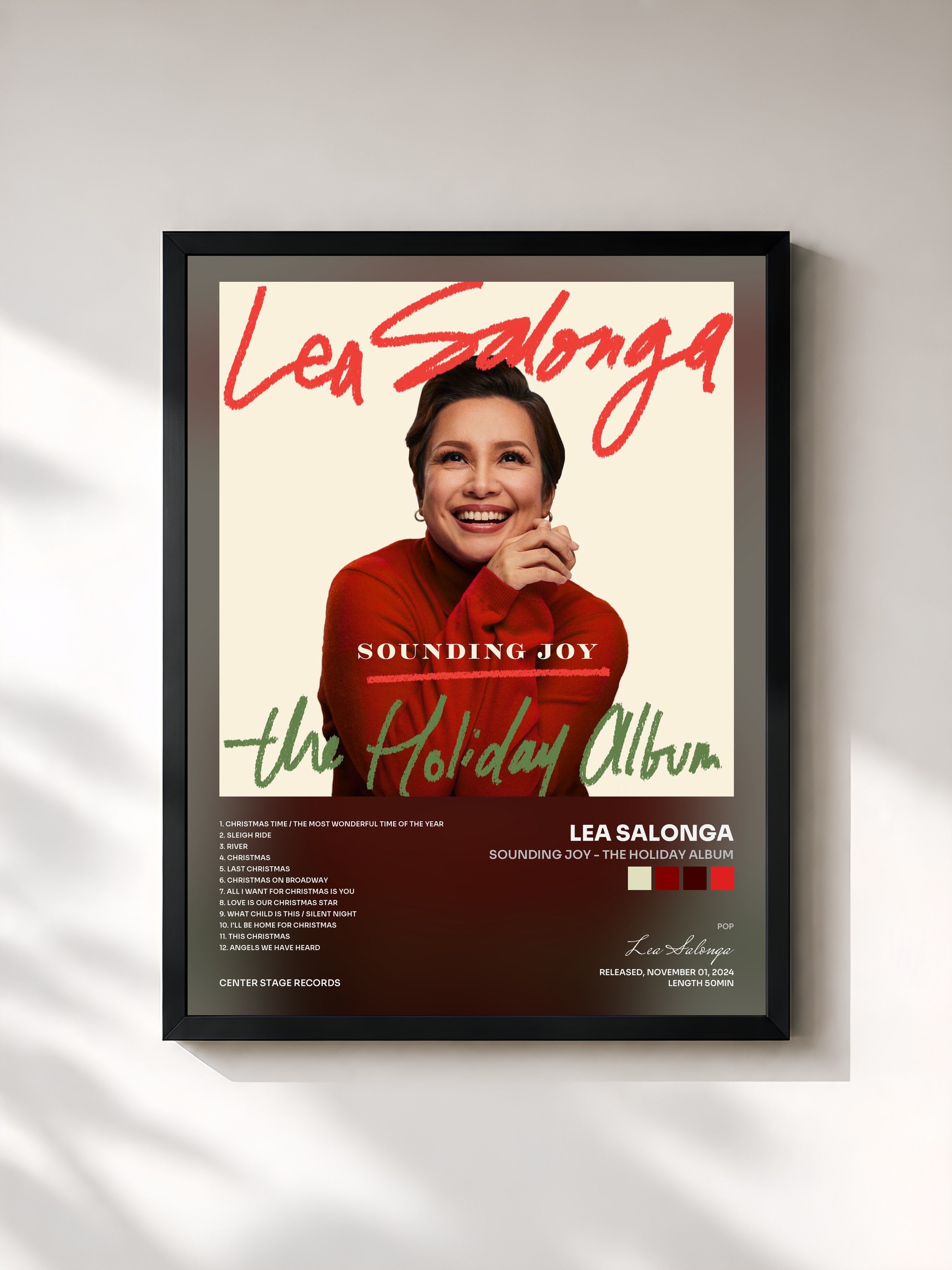 #noir Tableau de l'album Sounding Joy - The Holiday Album de Lea Salonga, cadre noir, imprimé et encadré en France