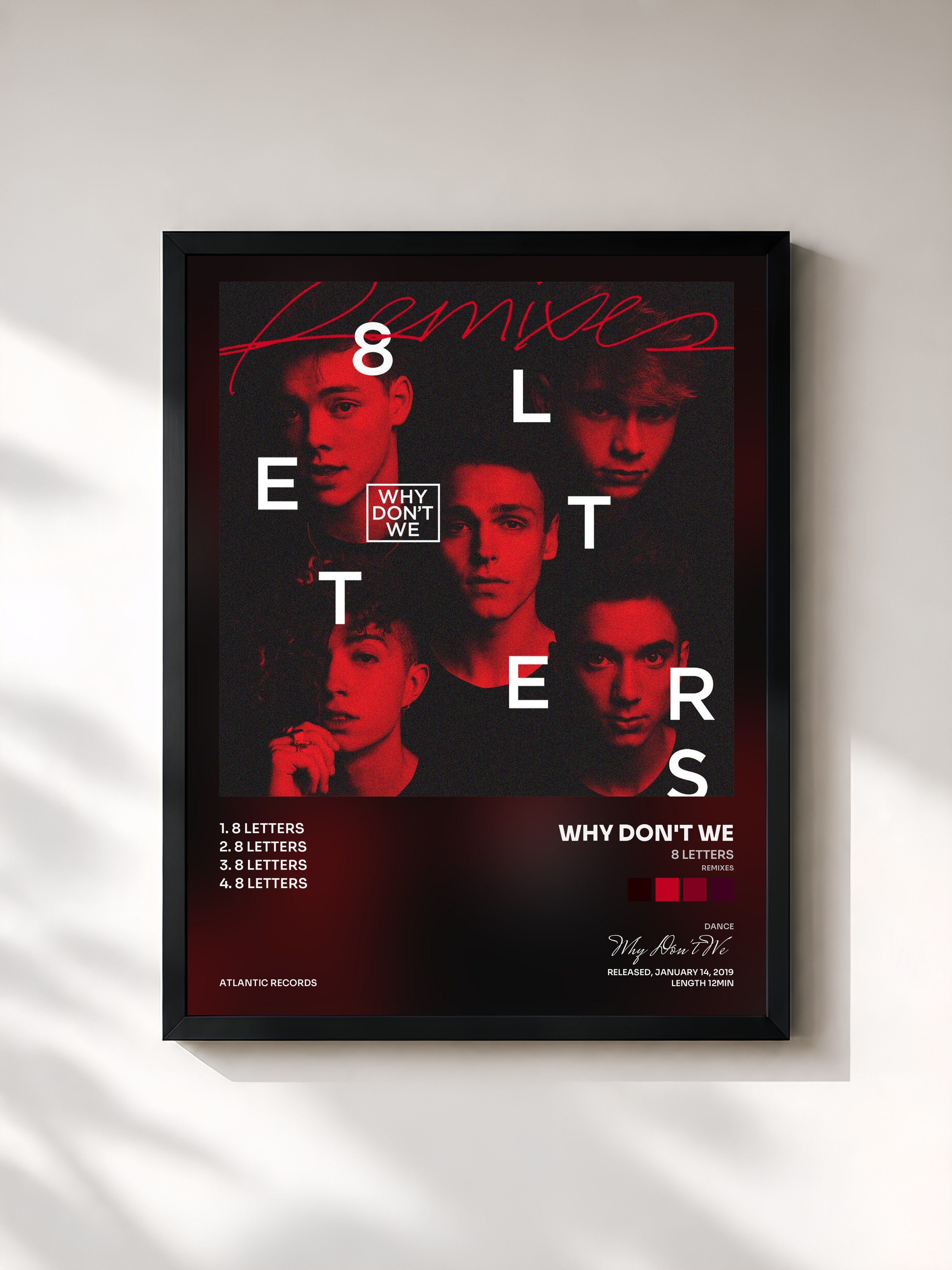 #noir Tableau de l'album 8 Letters (Remixes) de Why Don't We, cadre noir, imprimé et encadré en France
