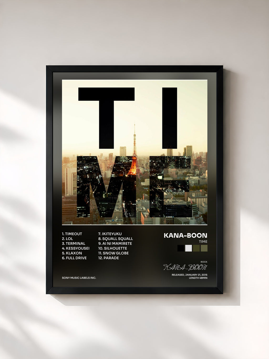 #noir Tableau de l'album TIME de KANA-BOON, cadre noir, imprimé et encadré en France