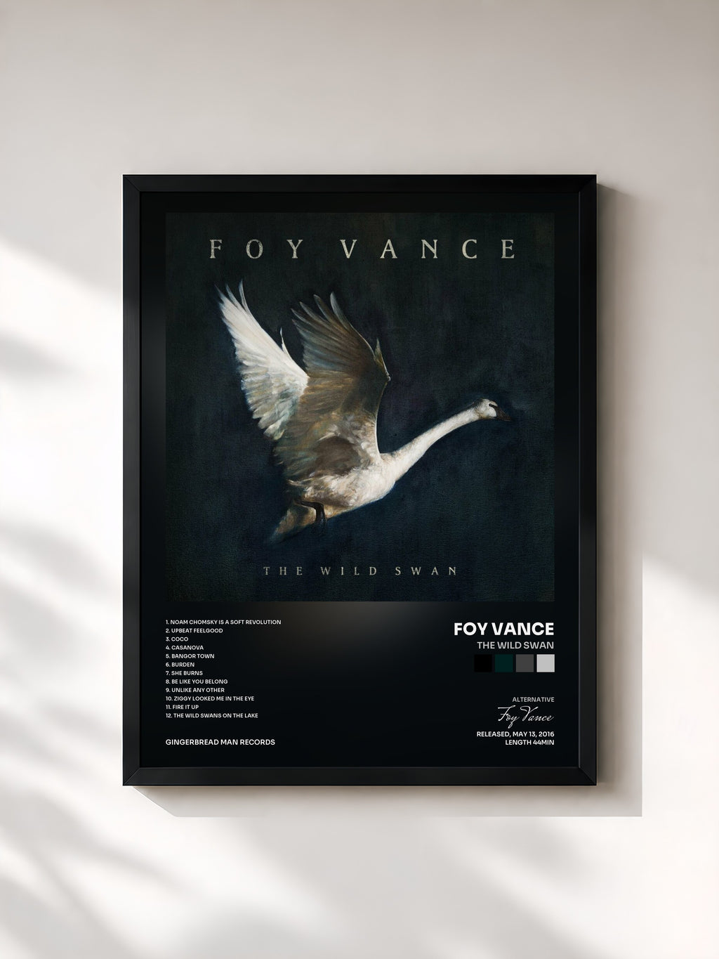 #noir Tableau de l'album The Wild Swan de Foy Vance, cadre noir, imprimé et encadré en France