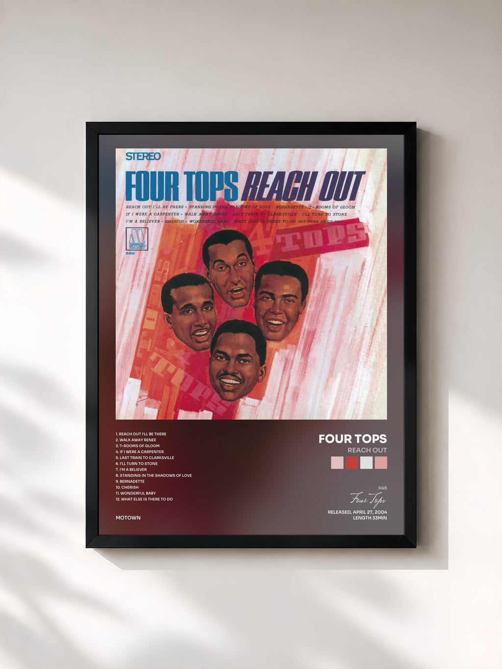 #noir Tableau de l'album Reach Out de Four Tops, cadre noir, imprimé et encadré en France
